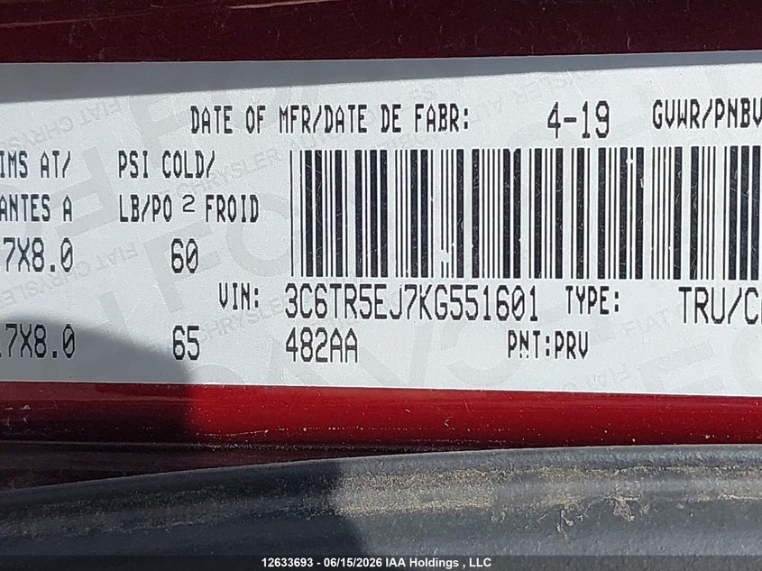 2019 Ram 2500 Powerwagon VIN: 3C6TR5EJ7KG551601 Lot: 12633693