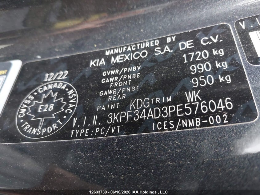 2023 KIA FORTE SEDAN 2.0L I-4 DOHC, VVT, 147HP