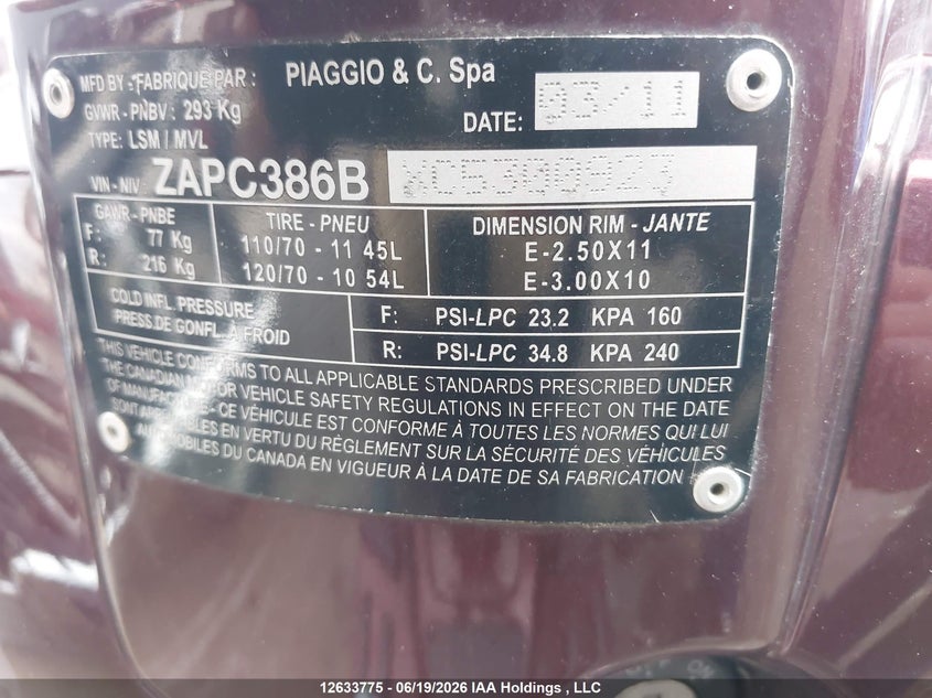 2012 VESPA LX BIKE 1