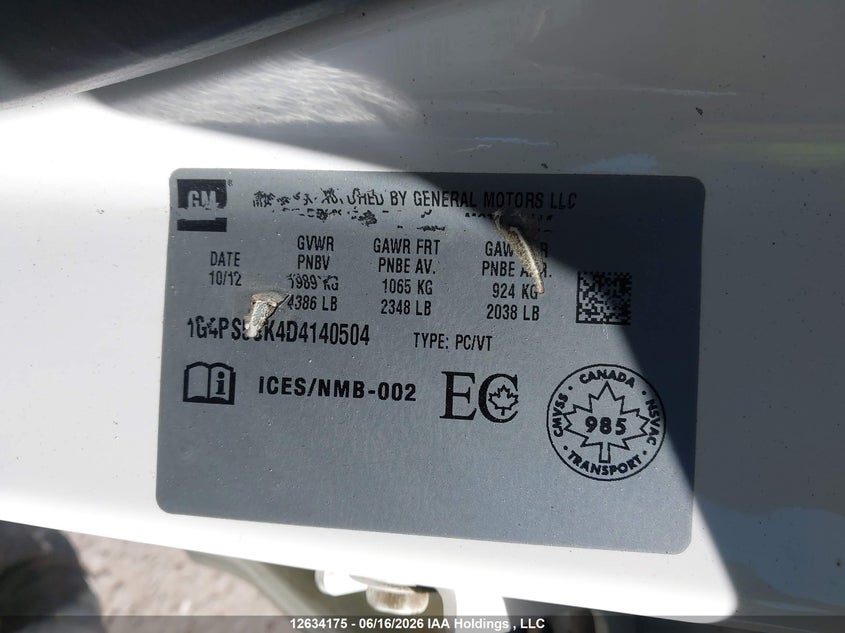 2013 BUICK VERANO SEDAN 2.4L I-4 DI, DOHC, VVT, 180HP