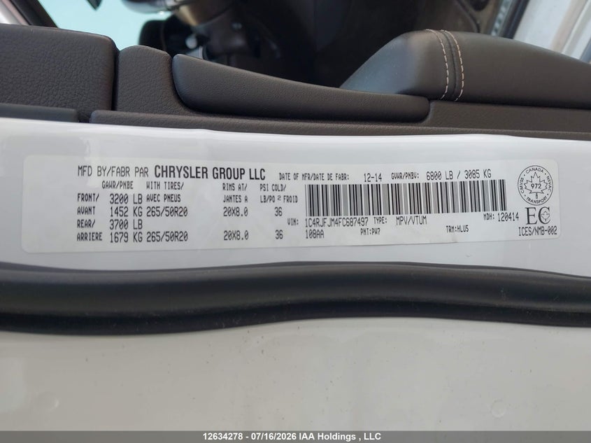 2015 Jeep Grand Cherokee VIN: 1C4RJFJM4FC687497 Lot: 12634278