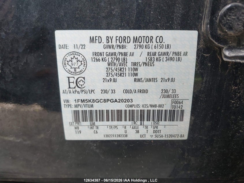 2023 Ford Explorer St VIN: 1FM5K8GC8PGA20203 Lot: 12634387