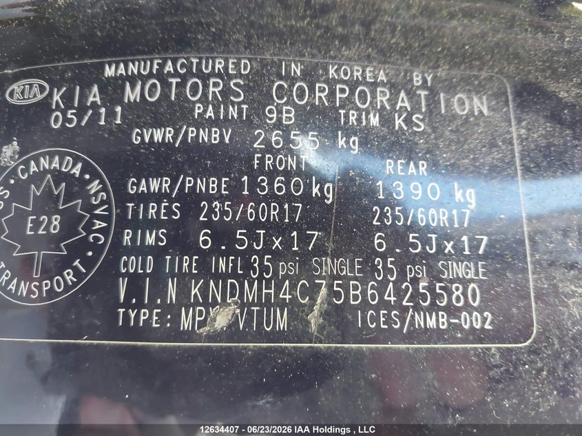 2011 KIA SEDONA VAN 3.5L V6 FI DOHC 24V NF4