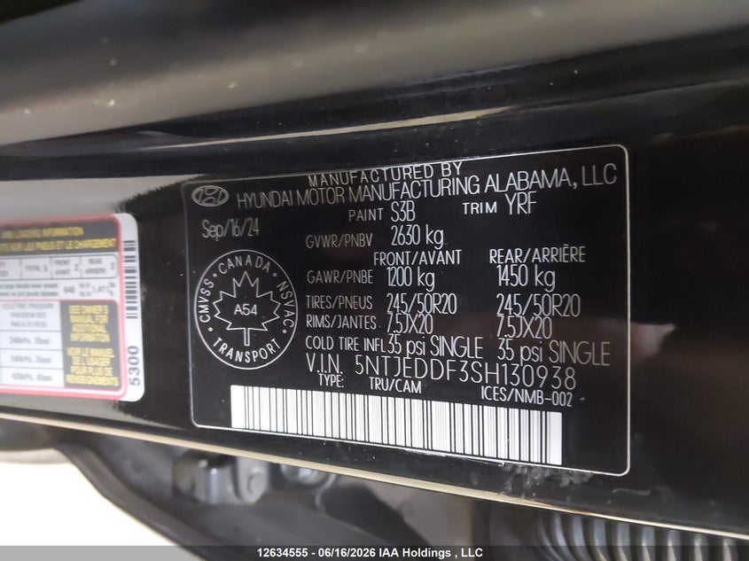 2025 Hyundai Santa Cruz Ultimate W/Colour Package VIN: 5NTJEDDF3SH130938 Lot: 12634555