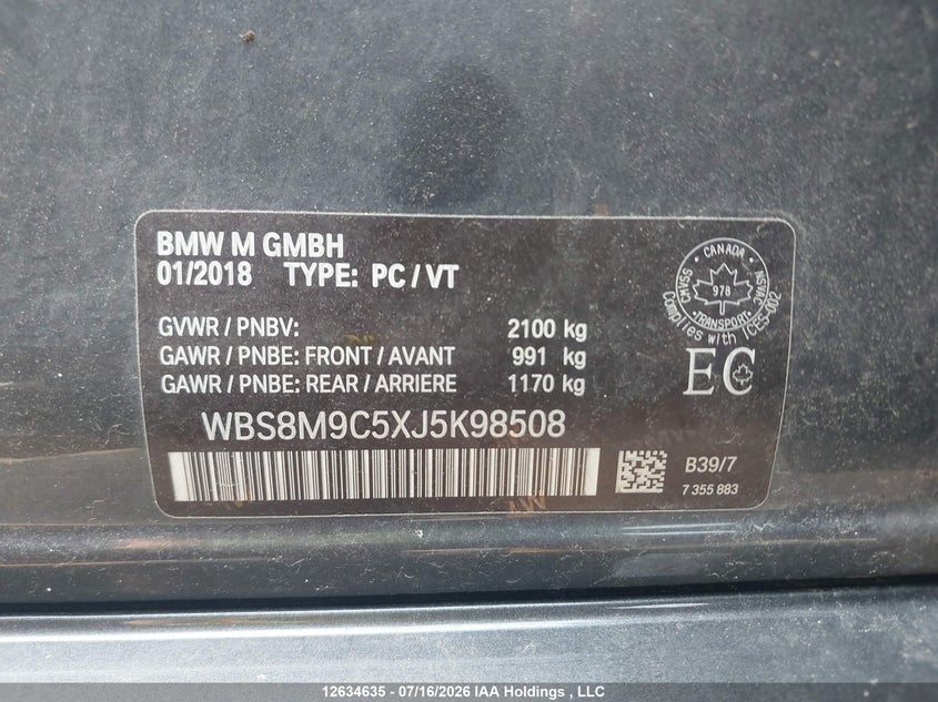 2018 BMW M3 Cs VIN: WBS8M9C5XJ5K98508 Lot: 12634635