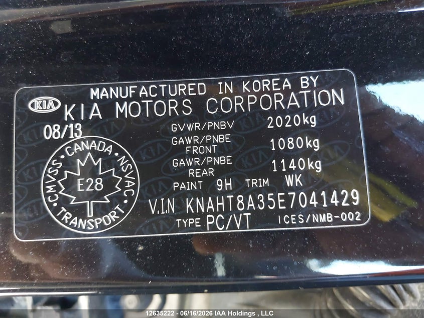 2014 KIA RONDO HATCHBACK 2.0L I4 FI DOHC 16V NF4