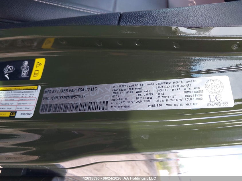 2021 Jeep Wrangler Unlimited Sahara VIN: 1C4HJXEN2MW579587 Lot: 12635590