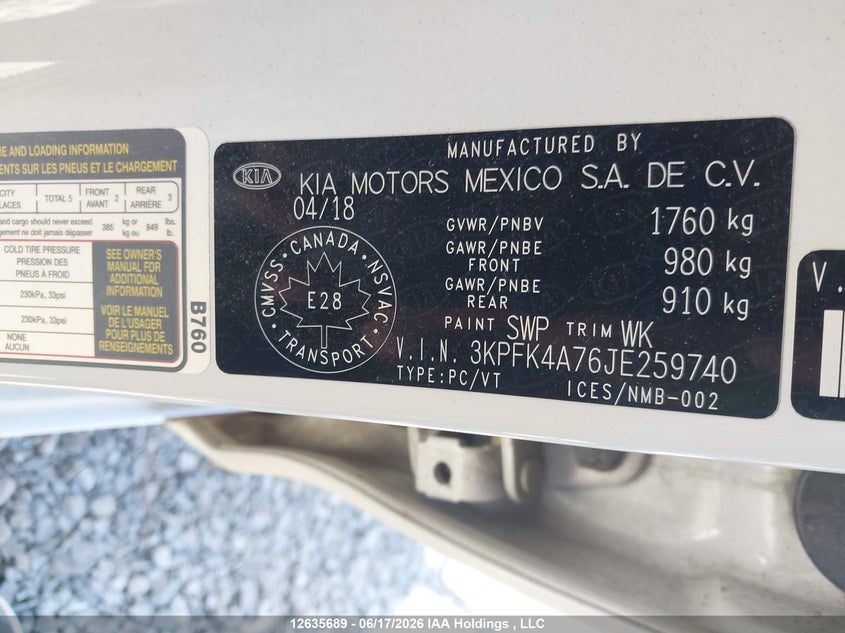 2018 KIA FORTE SEDAN 2.0L I-4 DOHC, VVT, 147HP