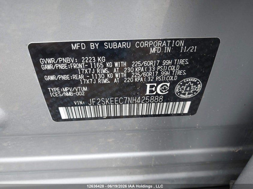 2022 SUBARU FORESTER SPORT UTILITY VEHICLE 2.5L H-4 DI, DOHC, VVT, 182HP