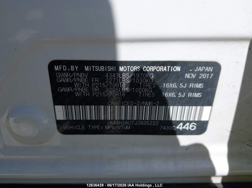 2018 Mitsubishi Rvr Es/Se VIN: JA4AH3AU7JZ605222 Lot: 12636439