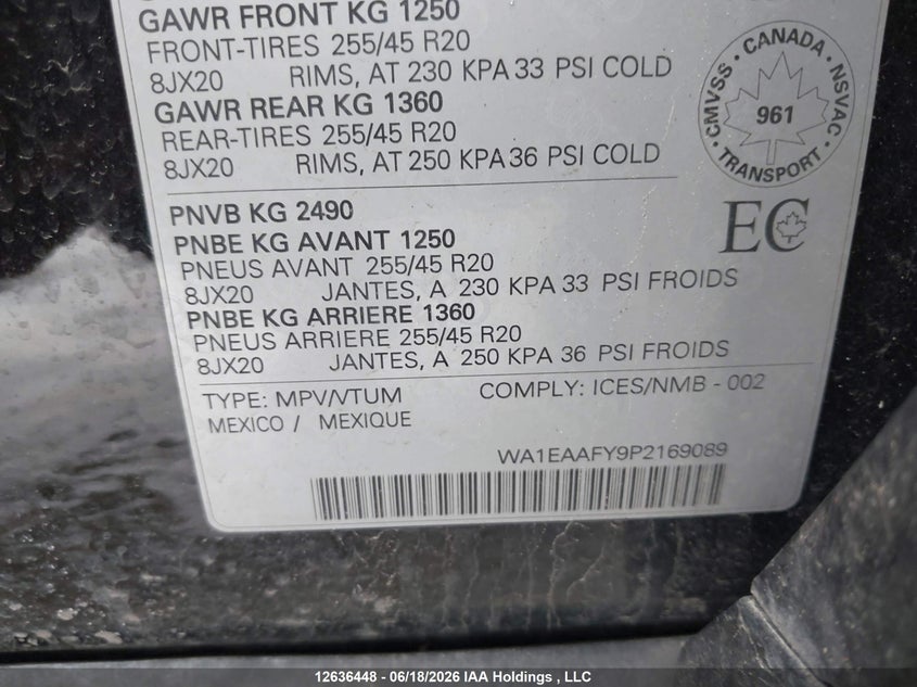 2023 Audi Q5 45 Progressiv VIN: WA1EAAFY9P2169089 Lot: 12636448