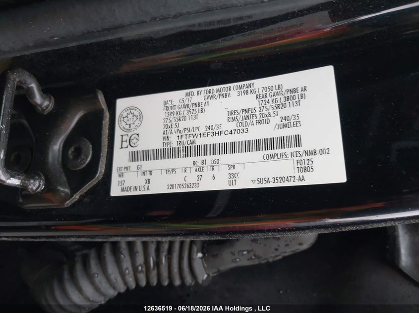 2017 FORD F-150 PICKUP 5.0L V8 FI DOHC 32V NF4