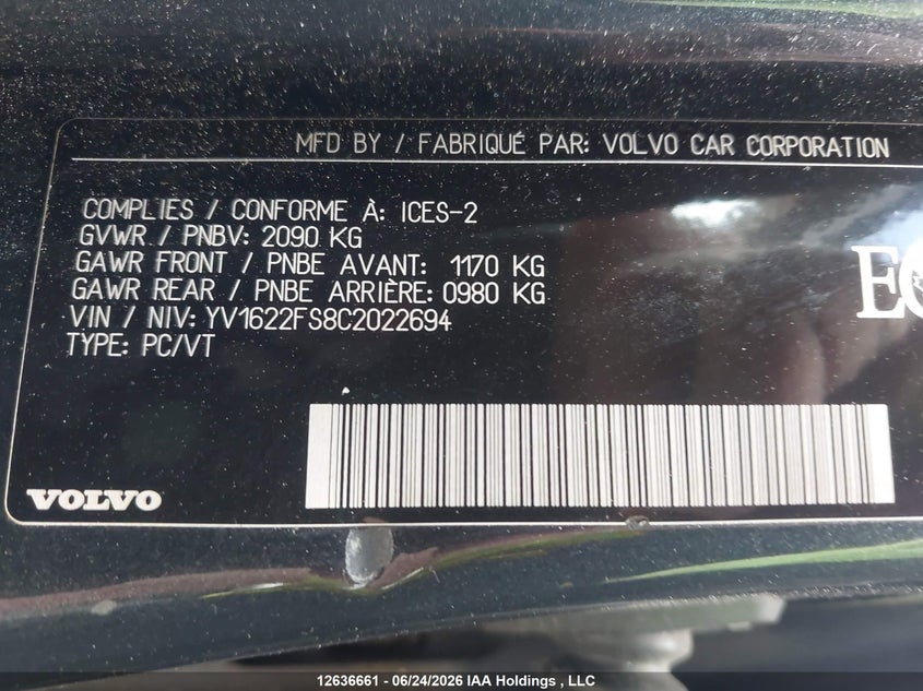 2012 VOLVO S60 SEDAN 2.5L I-5 DOHC, VVT, TURBO, 250HP