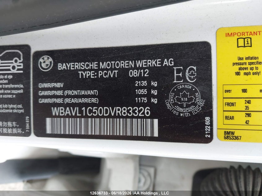 2013 BMW X1 SPORT UTILITY VEHICLE 2.0L I-4 DI, DOHC, VVT, TURBO, 241HP
