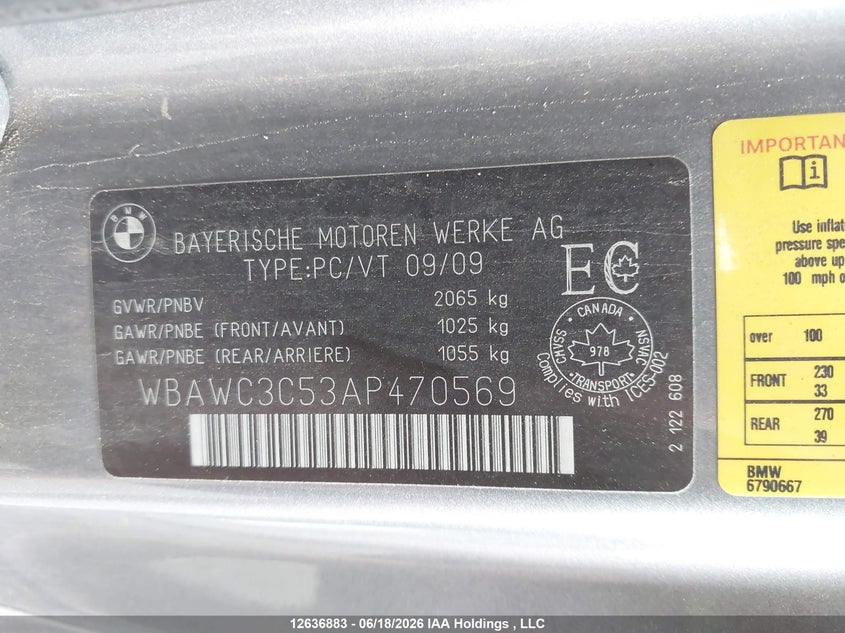 2010 BMW 328 Xi VIN: WBAWC3C53AP470569 Lot: 12636883