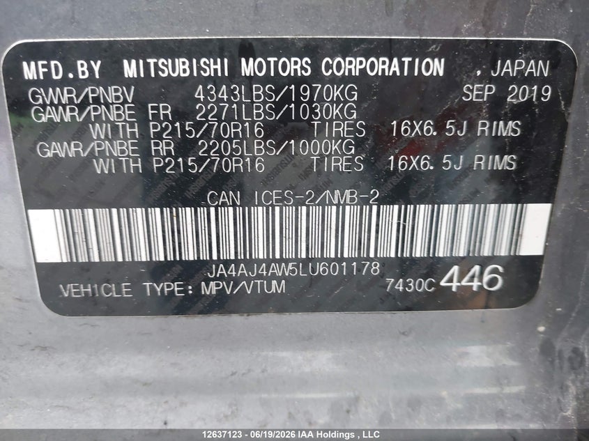 2020 Mitsubishi Rvr Gt/Limited Edition/Se/Sel VIN: JA4AJ4AW5LU601178 Lot: 12637123