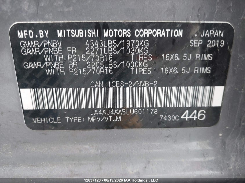 2020 Mitsubishi Rvr Gt/Limited Edition/Se/Sel VIN: JA4AJ4AW5LU601178 Lot: 12637123