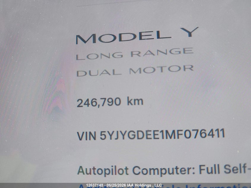 2021 Tesla Model Y VIN: 5YJYGDEE1MF076411 Lot: 12637148