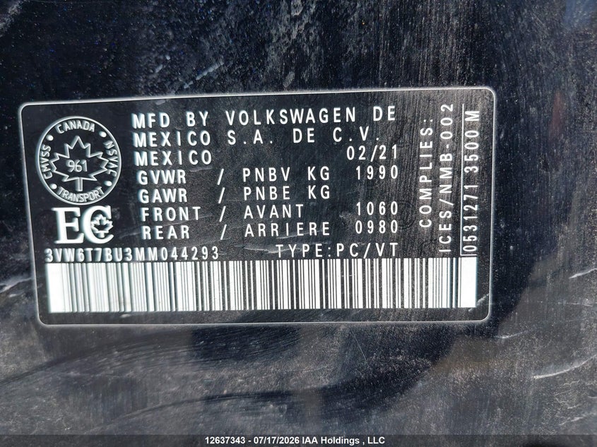 2021 Volkswagen Jetta Gli/S/Autobahn VIN: 3VW6T7BU3MM044293 Lot: 12637343