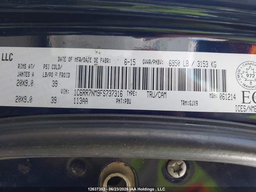 2015 RAM 1500 PICKUP 3.0L V-6 DI, DOHC, TURBO, 240HP