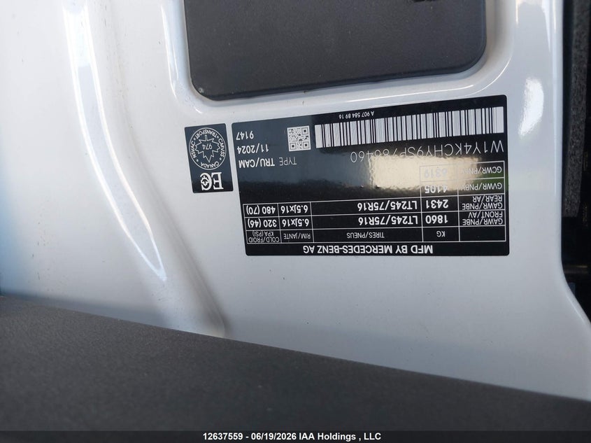 2025 Mercedes-Benz Sprinter 2500 VIN: W1Y4KCHY9SP786460 Lot: 12637559
