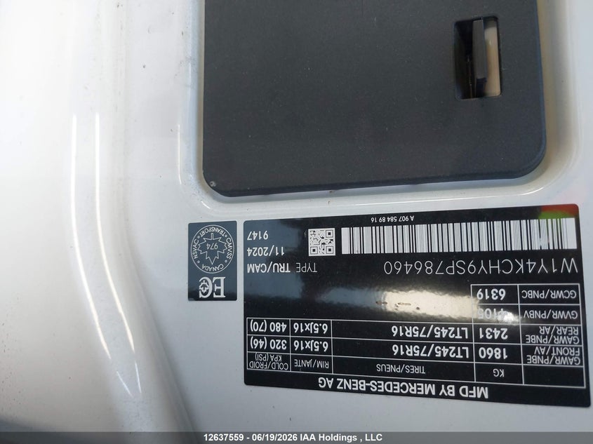 2025 Mercedes-Benz Sprinter 2500 VIN: W1Y4KCHY9SP786460 Lot: 12637559