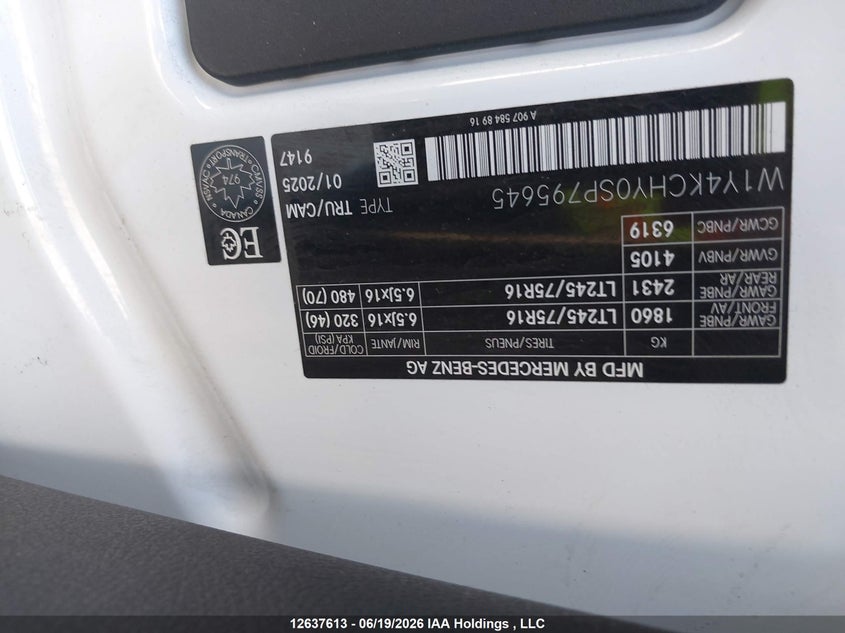 2025 Mercedes-Benz Sprinter 2500 VIN: W1Y4KCHY0SP795645 Lot: 12637613
