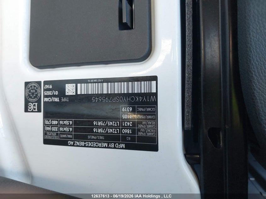 2025 Mercedes-Benz Sprinter 2500 VIN: W1Y4KCHY0SP795645 Lot: 12637613