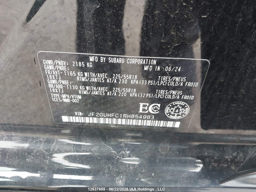 2024 SUBARU XV SPORT UTILITY VEHICLE 2.5L H-4 DI, DOHC, VVT, 182HP