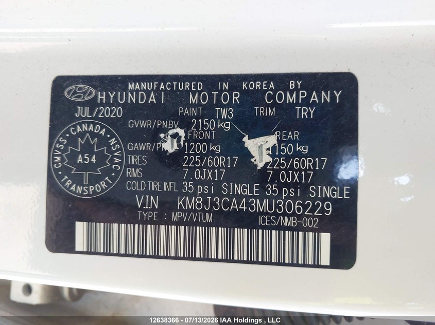 2021 Hyundai Tucson Preferred Awd With Sun And Leather Package VIN: KM8J3CA43MU306229 Lot: 12638366