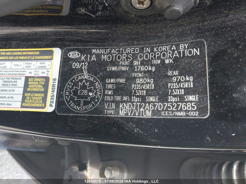 2013 KIA SOUL HATCHBACK 2.0L I-4 DOHC, VVT, 164HP