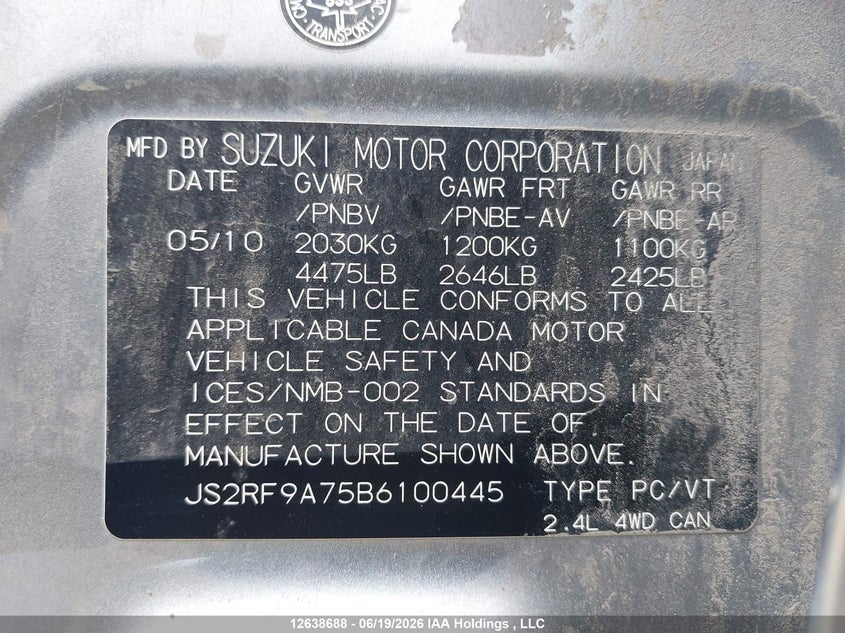 2011 Suzuki Kizashi S/Sx VIN: JS2RF9A75B6100445 Lot: 12638688