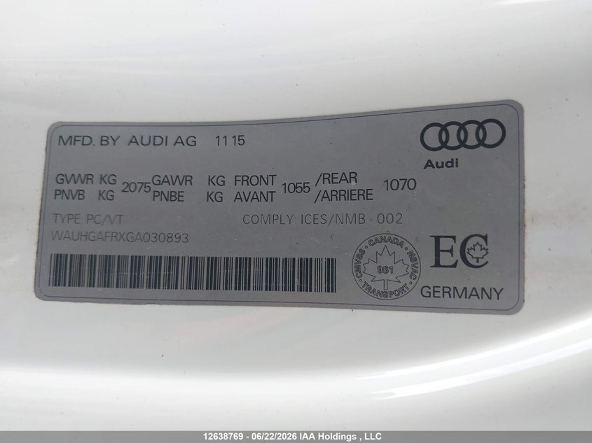 2016 Audi A5 Premium Plus S-Line VIN: WAUHGAFRXGA030893 Lot: 12638769