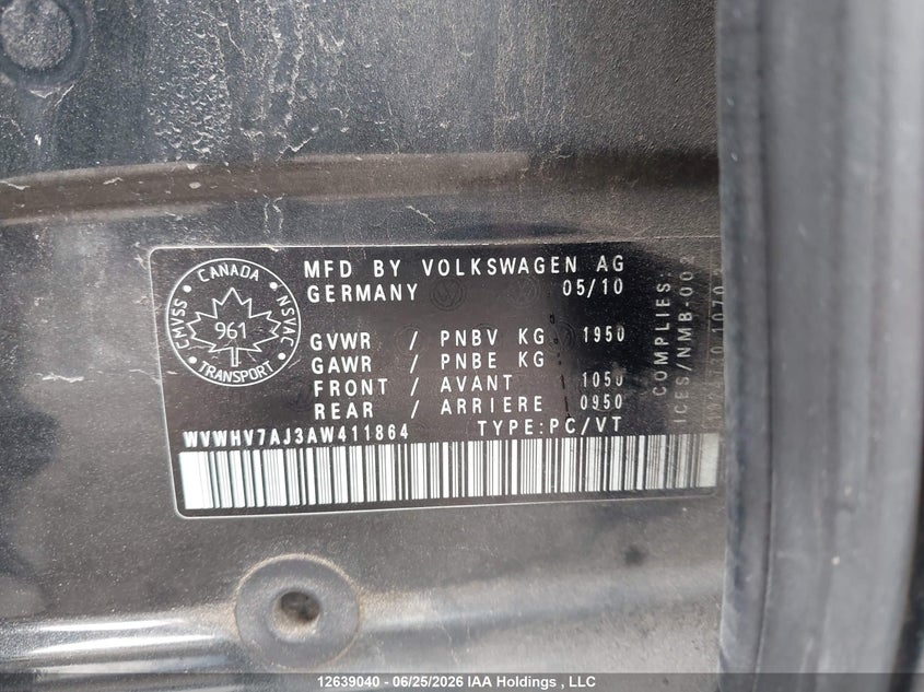 2010 Volkswagen Golf Gti 5-Door VIN: WVWHV7AJ3AW411864 Lot: 12639040