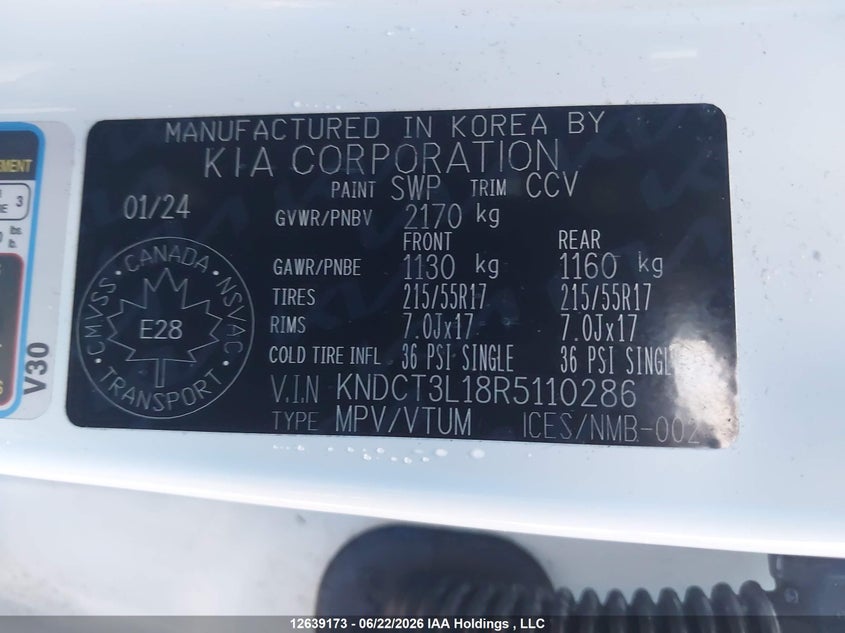 2024 Kia Niro Ev Wave/Wave W/Snow White Pearl Grey Exterior VIN: KNDCT3L18R5110286 Lot: 12639173