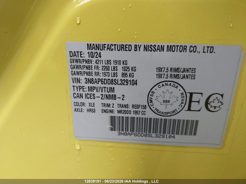 2025 Nissan Kicks Sr Premium VIN: 3N8AP6DD8SL329104 Lot: 12639191