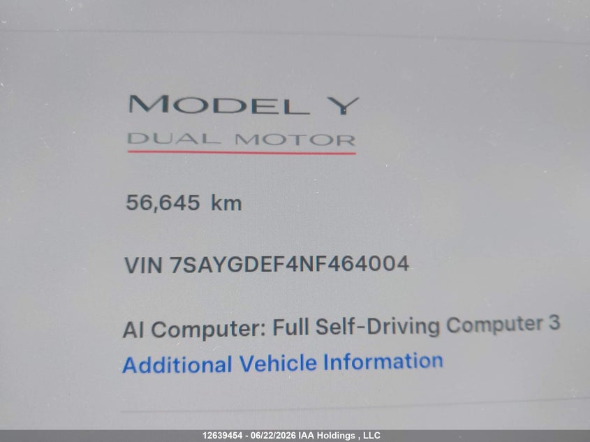 2022 TESLA MODEL Y SPORT UTILITY VEHICLE ELECTRIC