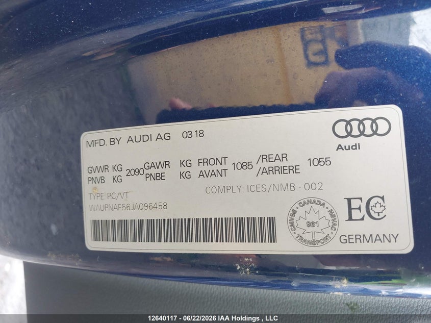 2018 Audi A5 Premium Plus VIN: WAUPNAF56JA096458 Lot: 12640117