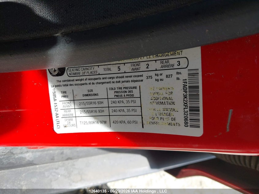2015 Ford Focus Se VIN: 1FADP3K2XFL320680 Lot: 12640135