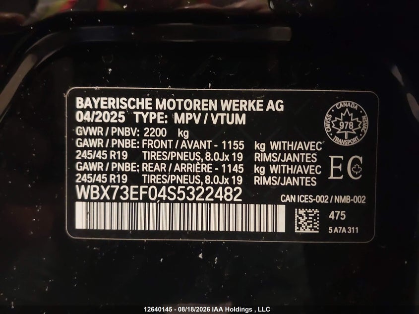 2025 BMW X1 SPORT UTILITY VEHICLE 2.0L I-4 DI, DOHC, VVT, TURBO, 241HP