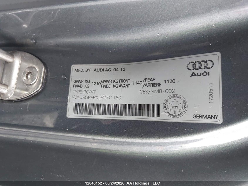 2013 Audi S5 3.0T Premium VIN: WAURGBFRXDA001190 Lot: 12640152
