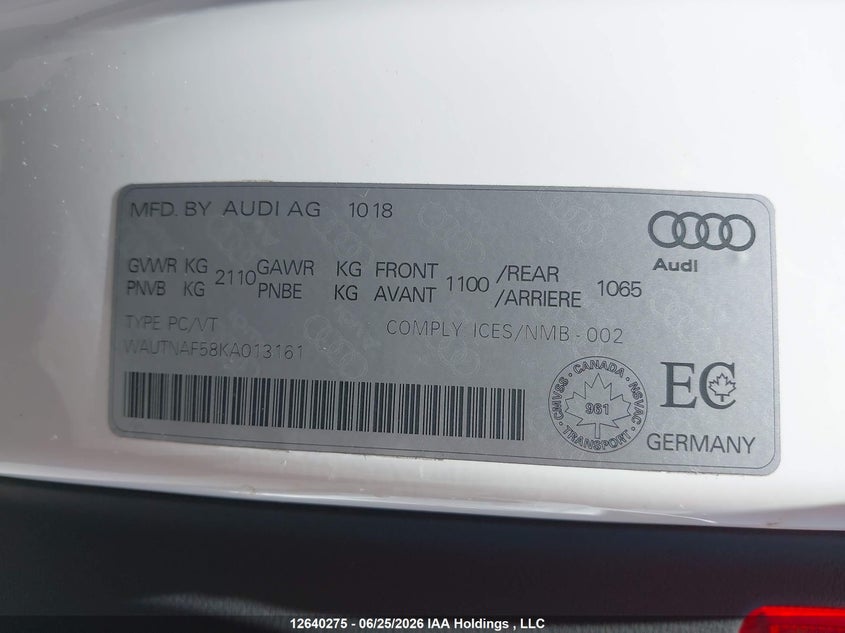 2019 AUDI A5 HATCHBACK 2.0L I-4 DI, DOHC, VVT, TURBO, 248HP