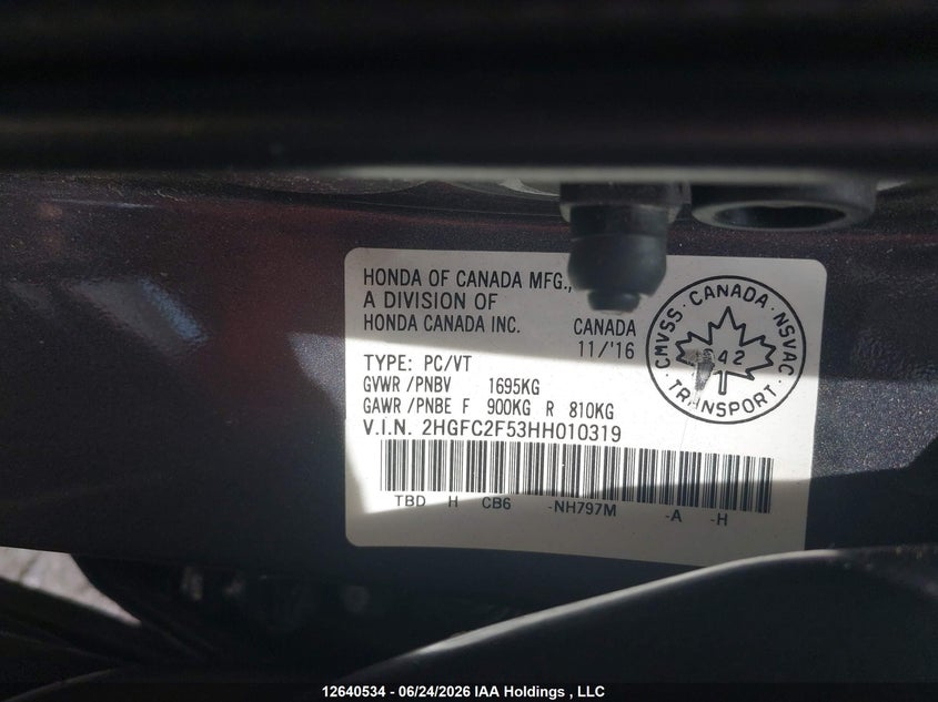 2017 HONDA CIVIC SEDAN 2.0L I-4 DOHC, VVT, 158HP