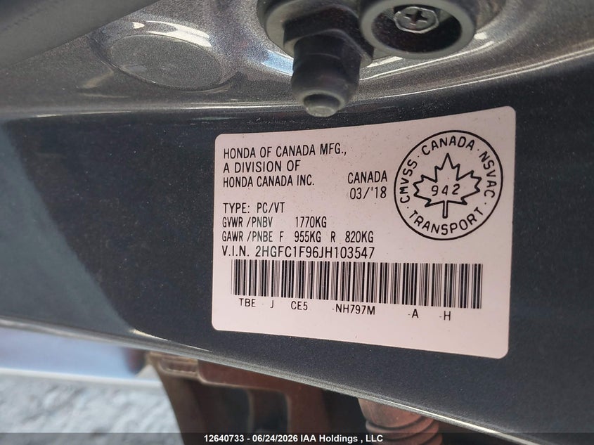 2018 HONDA CIVIC SEDAN 1.5L I4 FI DOHC 16V NF4