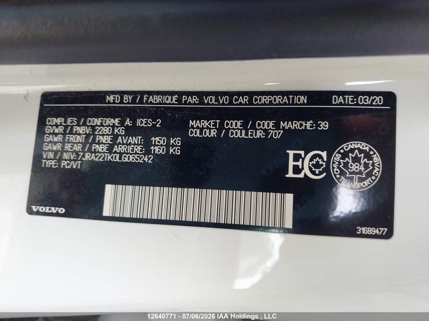 2020 VOLVO S60 SEDAN 2.0L I-4 DI, DOHC, VVT, TURBO/SUPERCHARGER, 316HP