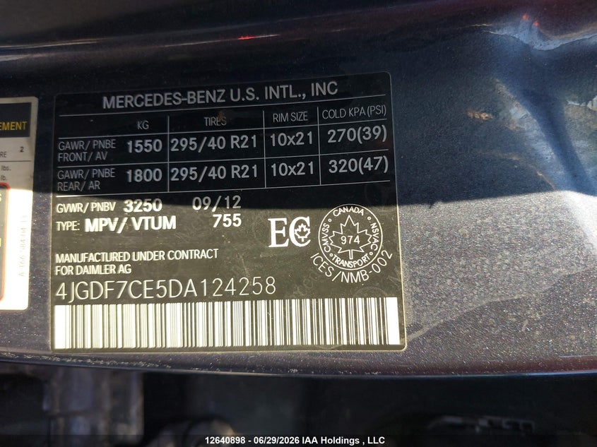 2013 Mercedes-Benz Gl 450 4Matic VIN: 4JGDF7CE5DA124258 Lot: 12640898