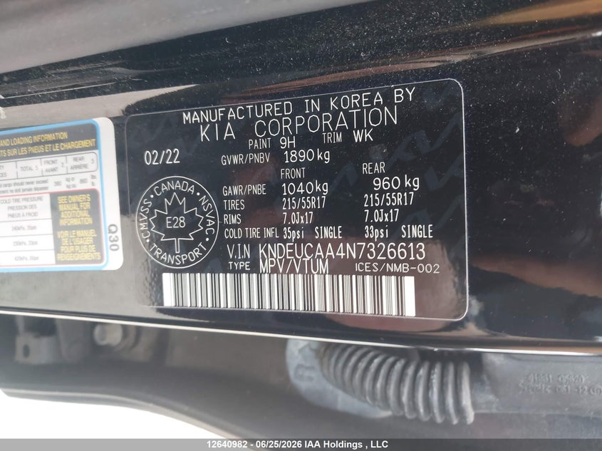 2022 Kia Seltos VIN: KNDEUCAA4N7326613 Lot: 12640982