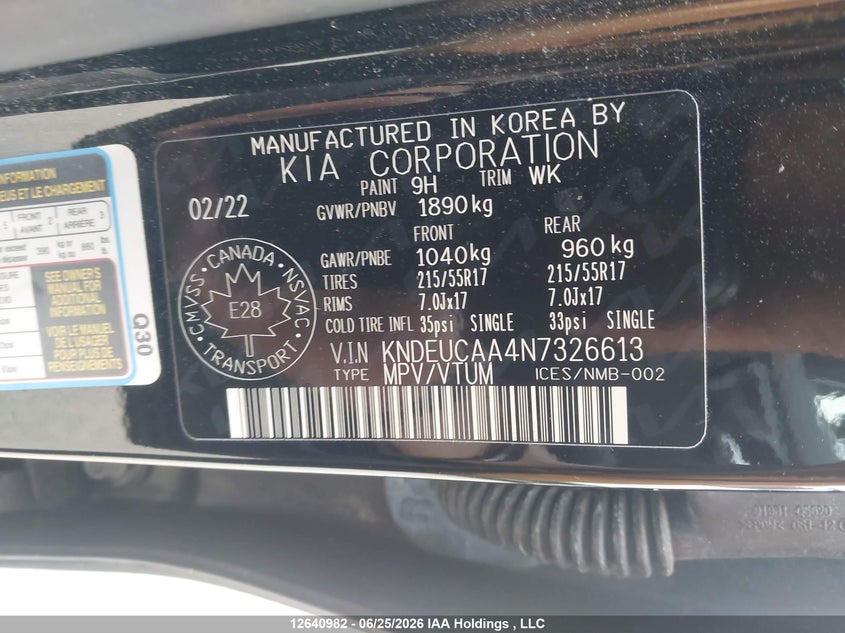 2022 Kia Seltos VIN: KNDEUCAA4N7326613 Lot: 12640982