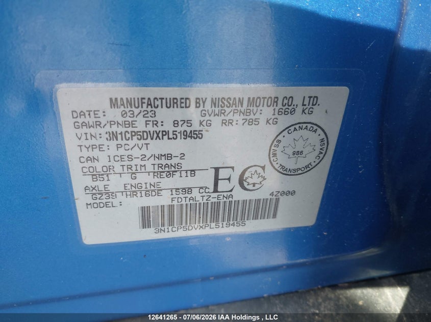 2023 NISSAN KICKS HATCHBACK 1.6L I-4 DOHC, VVT, 122HP