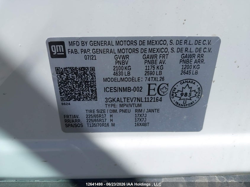 2022 GMC Terrain Sle VIN: 3GKALTEV7NL112164 Lot: 12641498